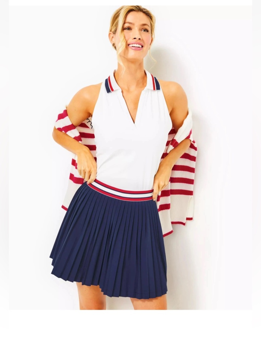 Lilly Pulitzer Luxletic Makara Pleated Skort Low Tide Navy UPF 50+